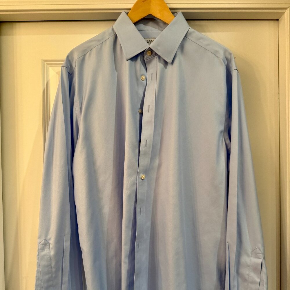 Charles Tyrwhitt Men’s Dress Shirt 17 x 37 Blue French Cuff No Iron 100% Cotton